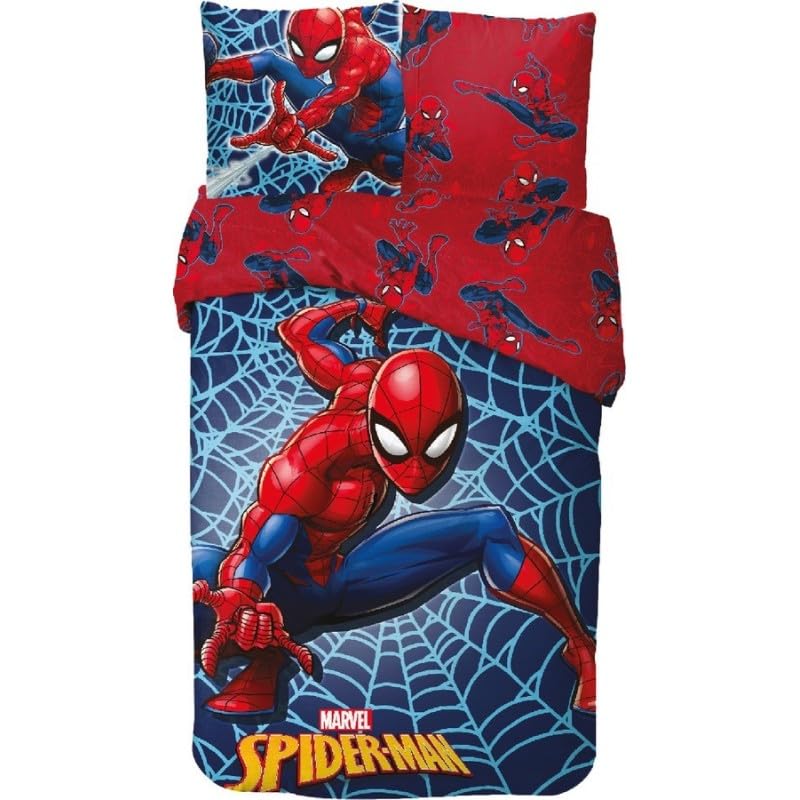Parure de lit Spiderman 140x200 - Housse de Couette Spiderman + 1 Housse d'oreiller 63 x 63-100% Coton (B)