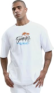 تيشرت للرجال مطبوع عليه عبارة "Hello Summer" سهل الارتداء من القطن بتصميم عصري من ريفين