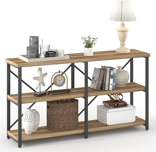 Miniatura 18 de BON AUGURE Mesa de entrada, mesas consola de 47 pulgadas para entrada, mesa estrecha para sofá para sala de estar, estantes de madera de 3 niveles