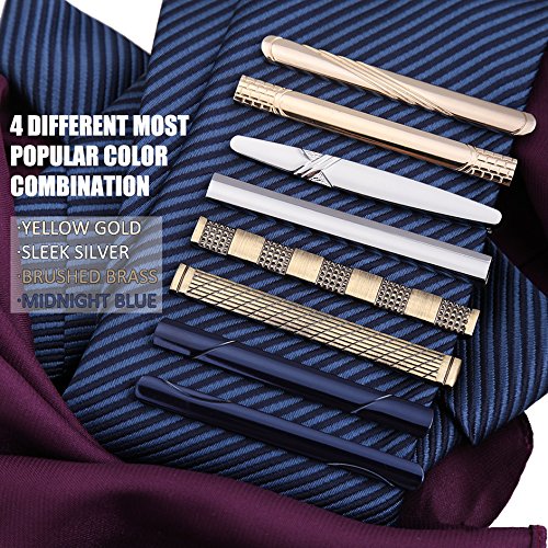 Bmc Mens Metal Tie Clip Bar Clasps W/Silver, Gold, Blue, Brass Finishes - Business Professional Fashion Assorted Designs - Dapper Dandy (Set Of 8) #TOP1