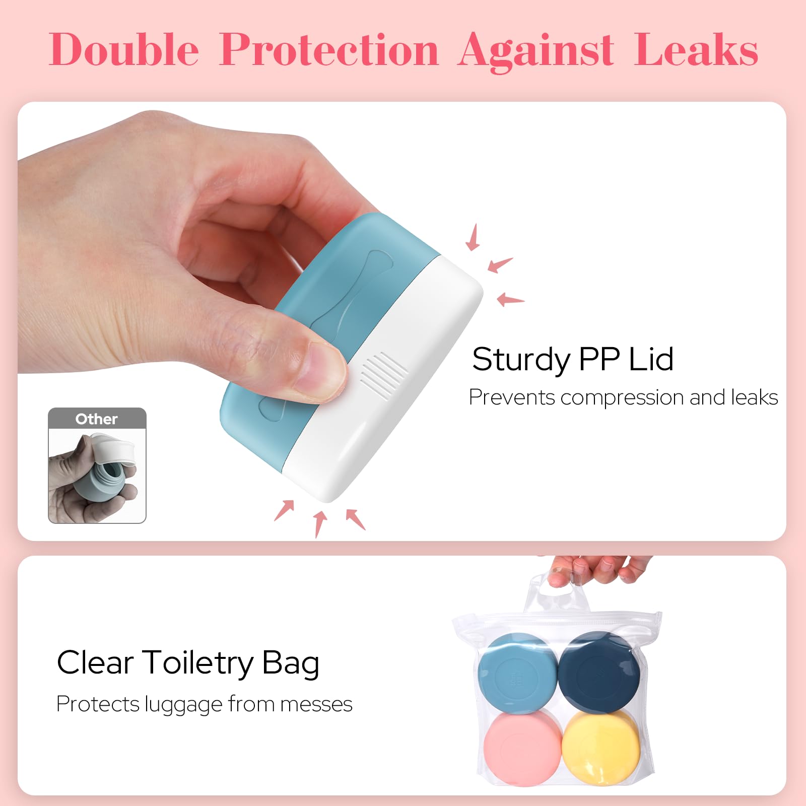 Euqvunn Lot de 4 Flacon Voyage, Contenant Voyage, Récipients de Voyage pour Articles de Toilette Approuvé par la TSA 40ml, Pots à Crème en Silicone Anti-fuite pour Cosmétique(4 Couleurs)
