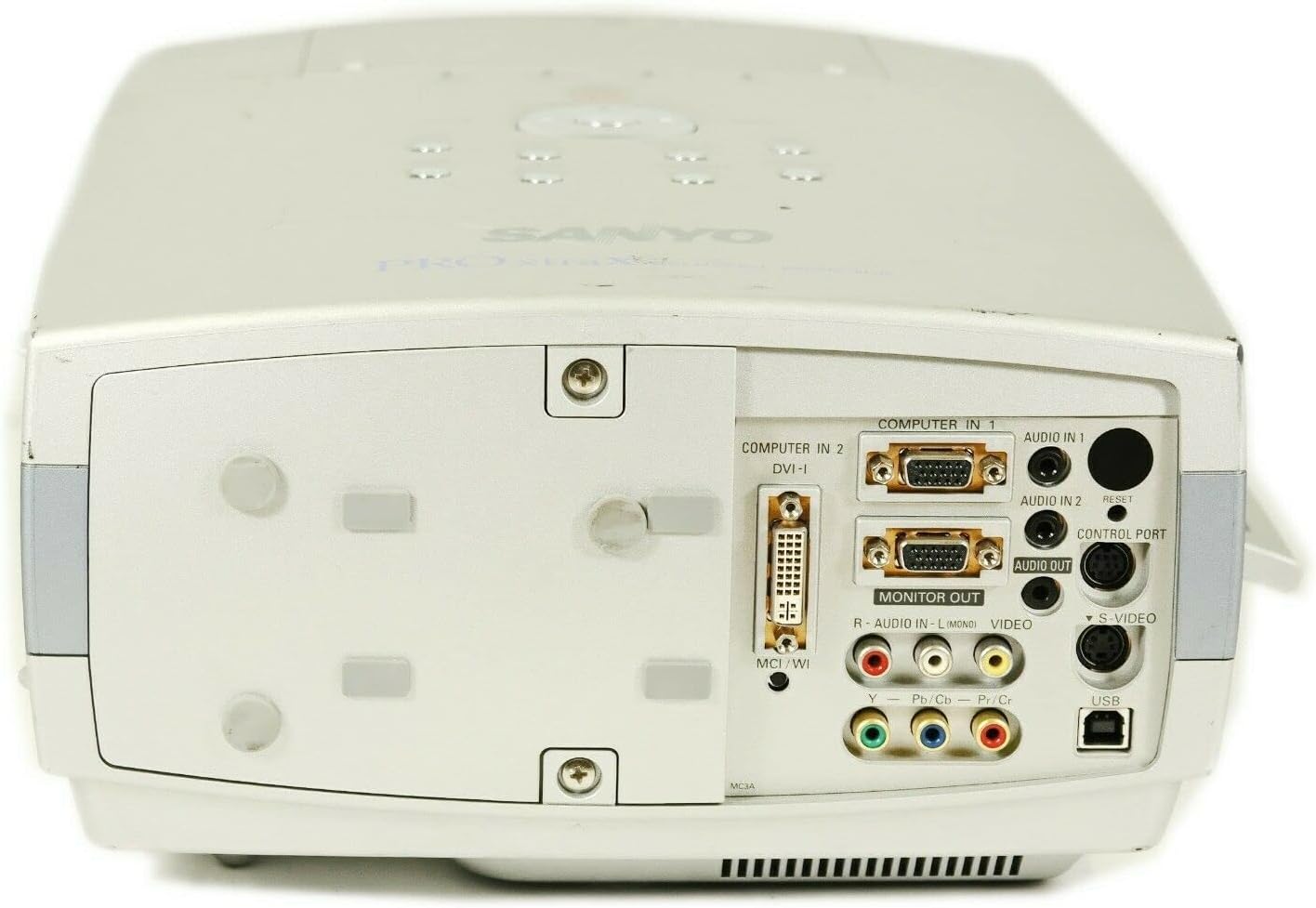 Rear view of Sanyo PLC-XT16 projector showing all input and output ports