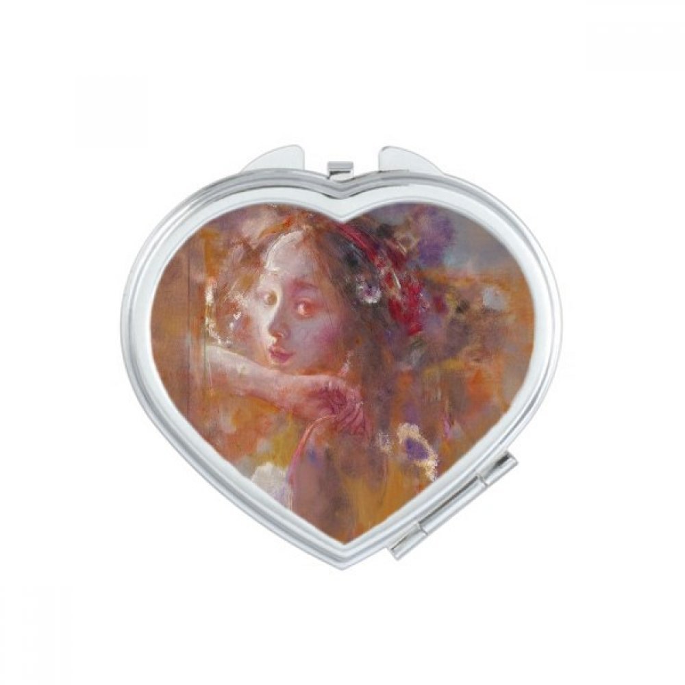 Miroir de Poche Peinture à l'Huile d'Orange Xjj Coeur Maquillage Portable