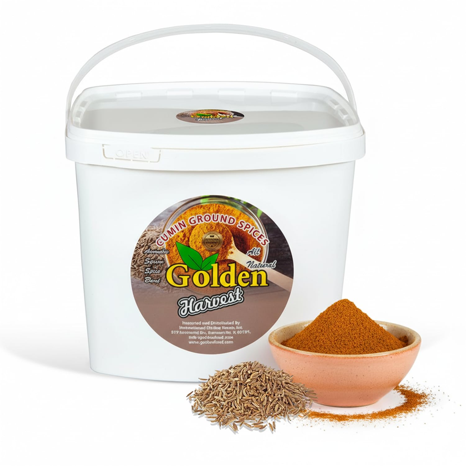 Golden Harvest Ground Cumin Powder - Non GMO, Earthy & Spicy Flavor - Ideal Cumin Seasoning for Marinades, Dry Rubs, Soups & Stews - Made from Premium Whole Cumin Seed, Bulk Packaging, 5 lbs (2.26kg)