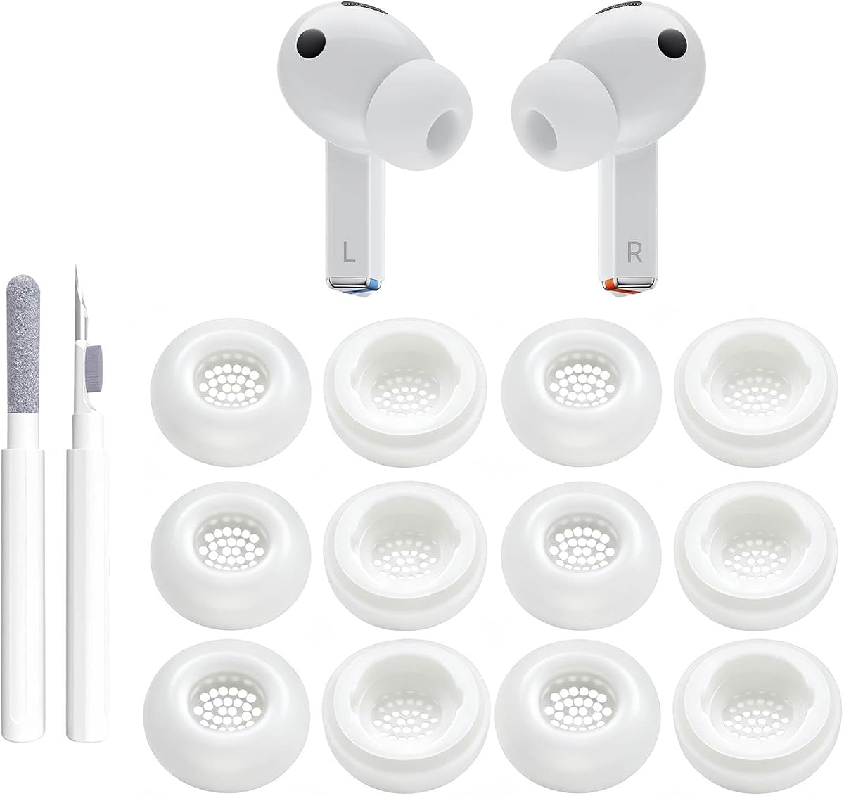 6 Pairs Replacement Ear Tips for Samsung Galaxy Buds 3 Pro/Galaxy Bud 4 Pro | Silicone Eartip Covers for Galaxy buds 3/4 Pro Accessories with Cleaning Pen (S/M/L),Anti-Slip Anti-scratch Sweat-proof-White