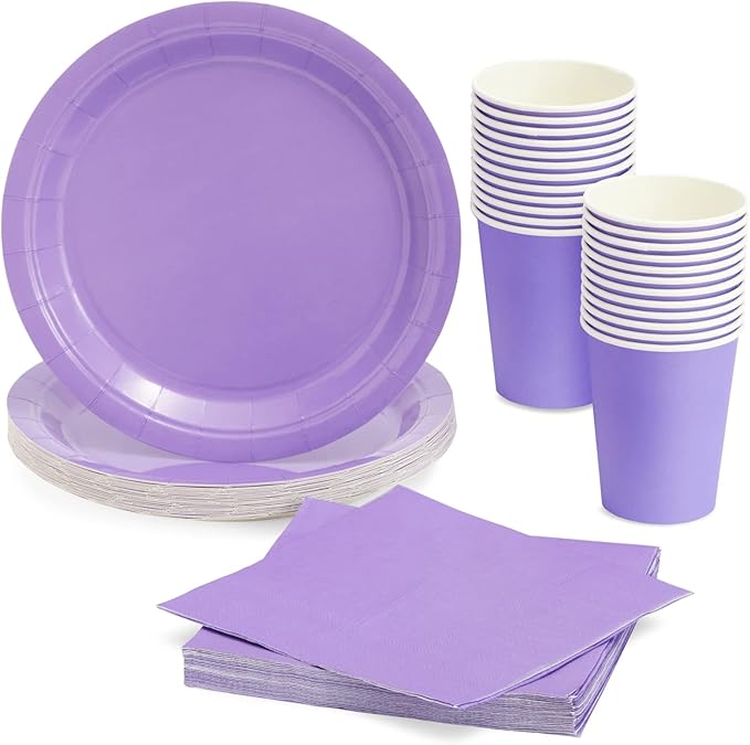Juvale 72 Pieces of Purple Party Supplies with Paper Plates
