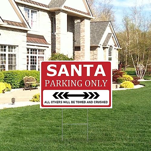 Junelucky Farmhouse Decorative Yard Sign 12X18 Inch Christmas Santa Parking Only Waterproof Corrugated Plastic Warning Yard Sign With H-Stakes Decorations For Lawn Garden Yard Home Outdoor #TOP3