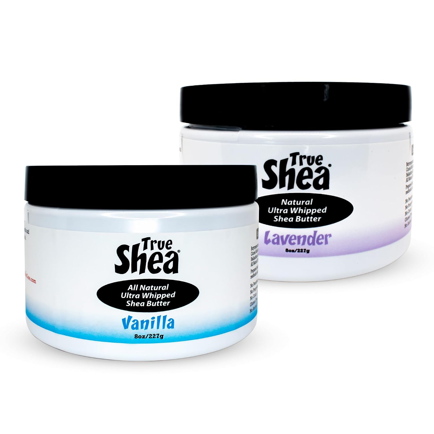 True Shea - 1 Vanilla (8 oz) + 1 Lavender (8 oz) Whipped Shea Butter Moisturizing Beauty Bundle, Nourishing Shea Butter with Sunflower Oil & Coconut Oil for Skin & Hair