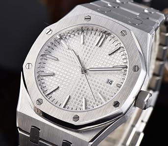 PARNIS Mens Automatic Wrist Watch Royal Oak 41mm Sapphire Glass Mechanical Waterproof Business Business Work Dress Watch Stainless Steel Strap Wedding Party Coming-of-Age Anniversary Gift AP74 White AP74