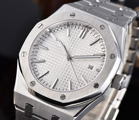 PARNIS Mens Automatic Wrist Watch Royal Oak 41mm Sapphire Glass Mechanical Waterproof Business Business Work Dress Watch Stainless Steel Strap Wedding Party Coming-of-Age Anniversary Gift AP74 White AP74