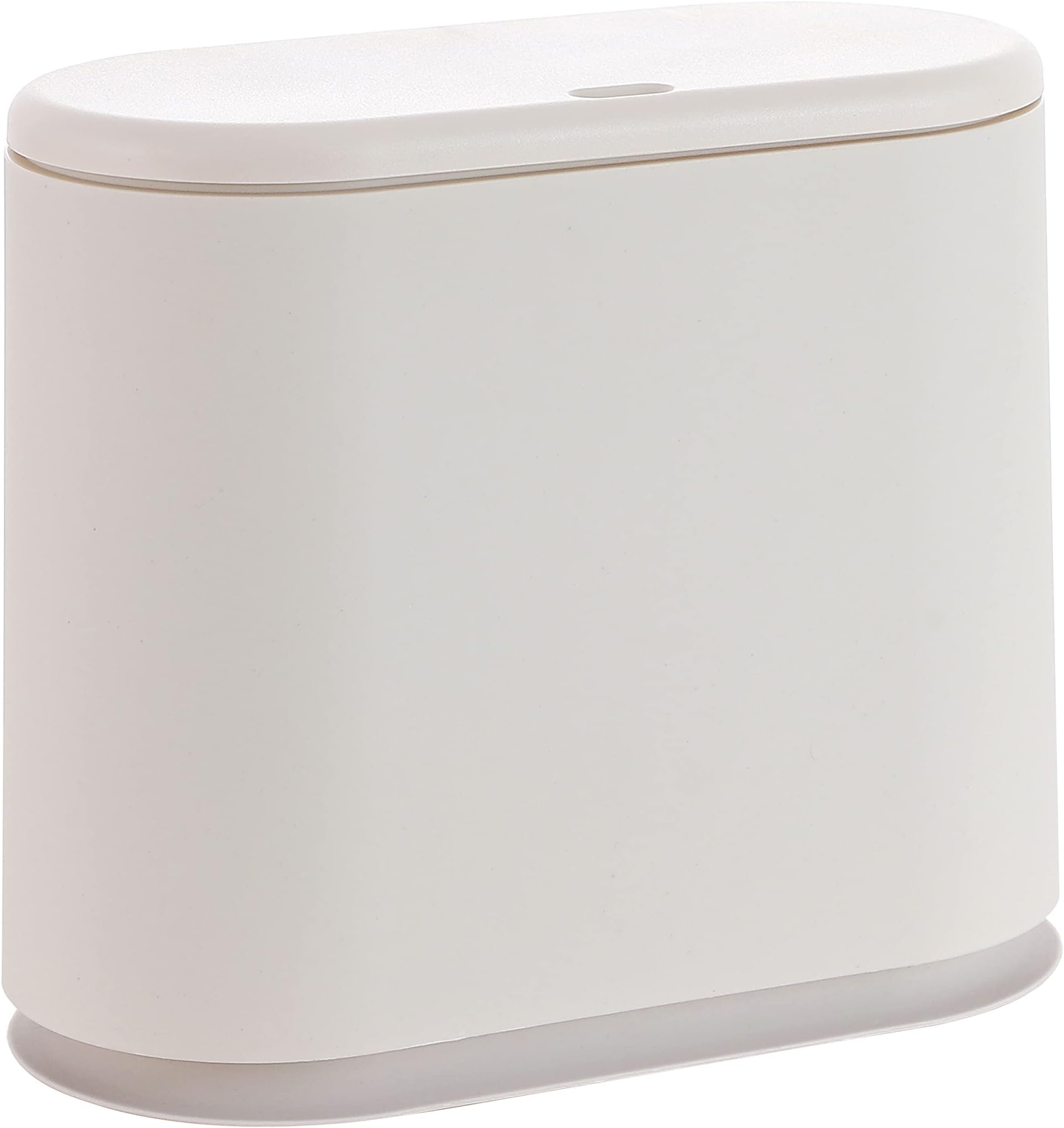 White Slim Rectangular Plastic Trash Can with Press Type Lid,8 Liter / 2.1 Gallon Narrow Trash Bin with Pop-up Lid for Toilet,Bedroom,Bathroom,Office,Kitchen,Powder Room