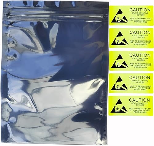 20 bolsas antiestáticas grandes de 11.8 x 15.7 pulgadas con 20 calcomanías antiestáticas, bolsas antiestáticas resellables de alta calidad, bolsas