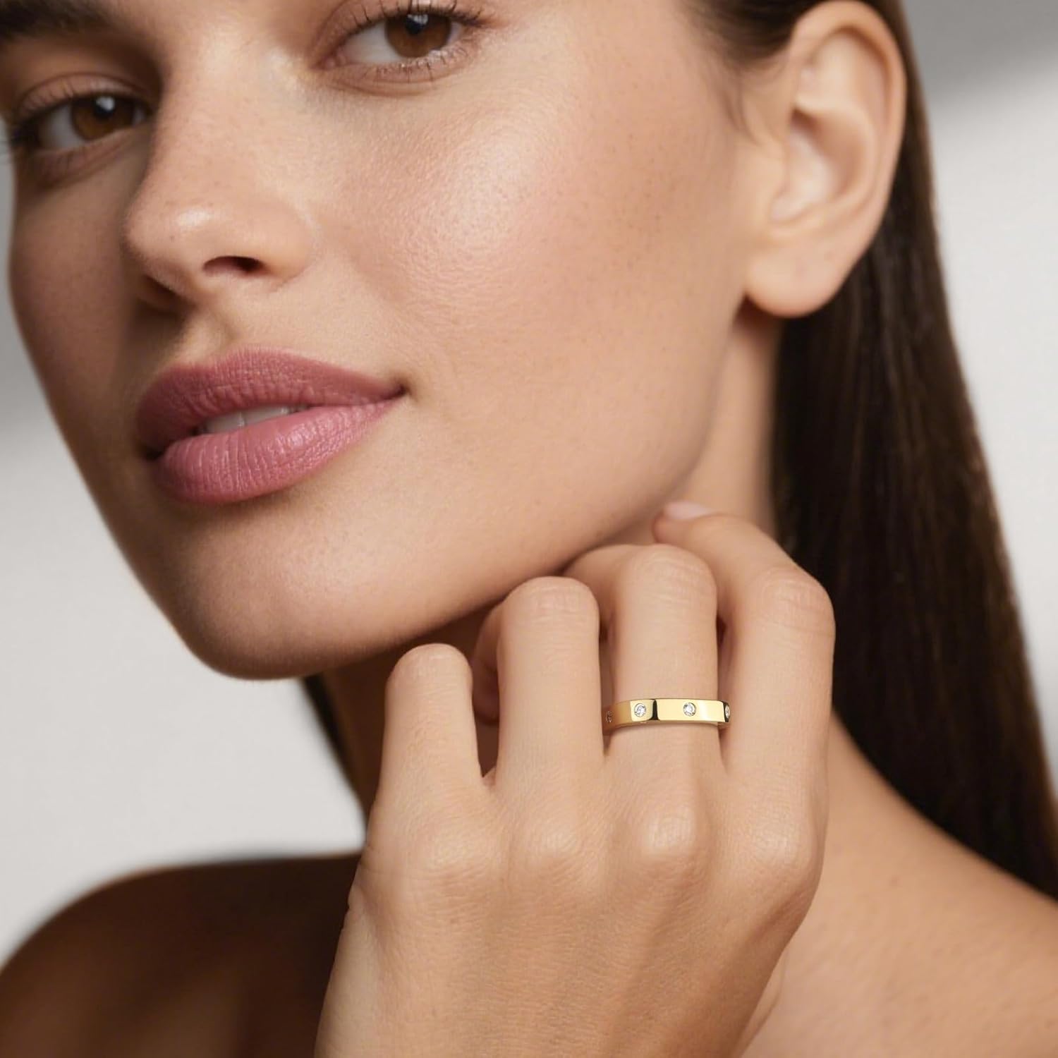 Moissanite Wedding Bands for Women, 4mm Eternity Band - Stackable with Engagement Ring 14K Gold Plated Non-Tarnish, Anniversary Birthday Christmas Gift for Wife Mom Size 5-10