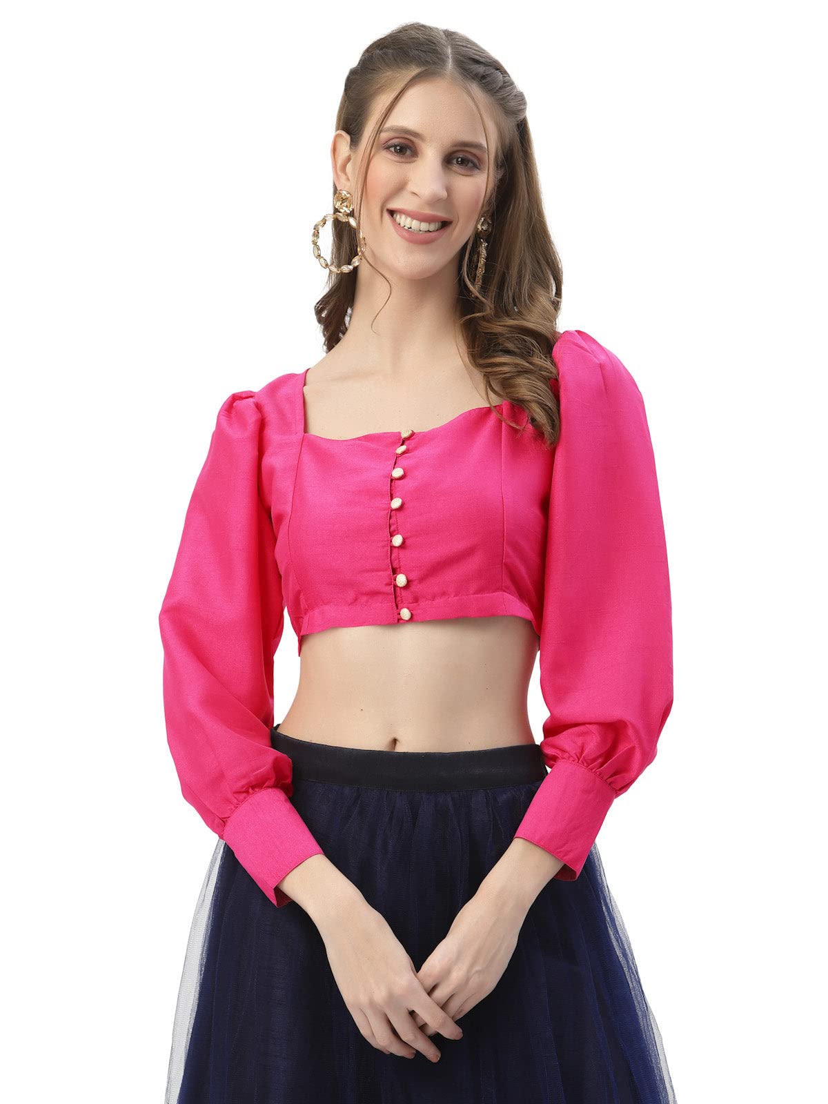 studio rasaWomen's Silk Blend Button Down Crop Top for Festive Wedding Party