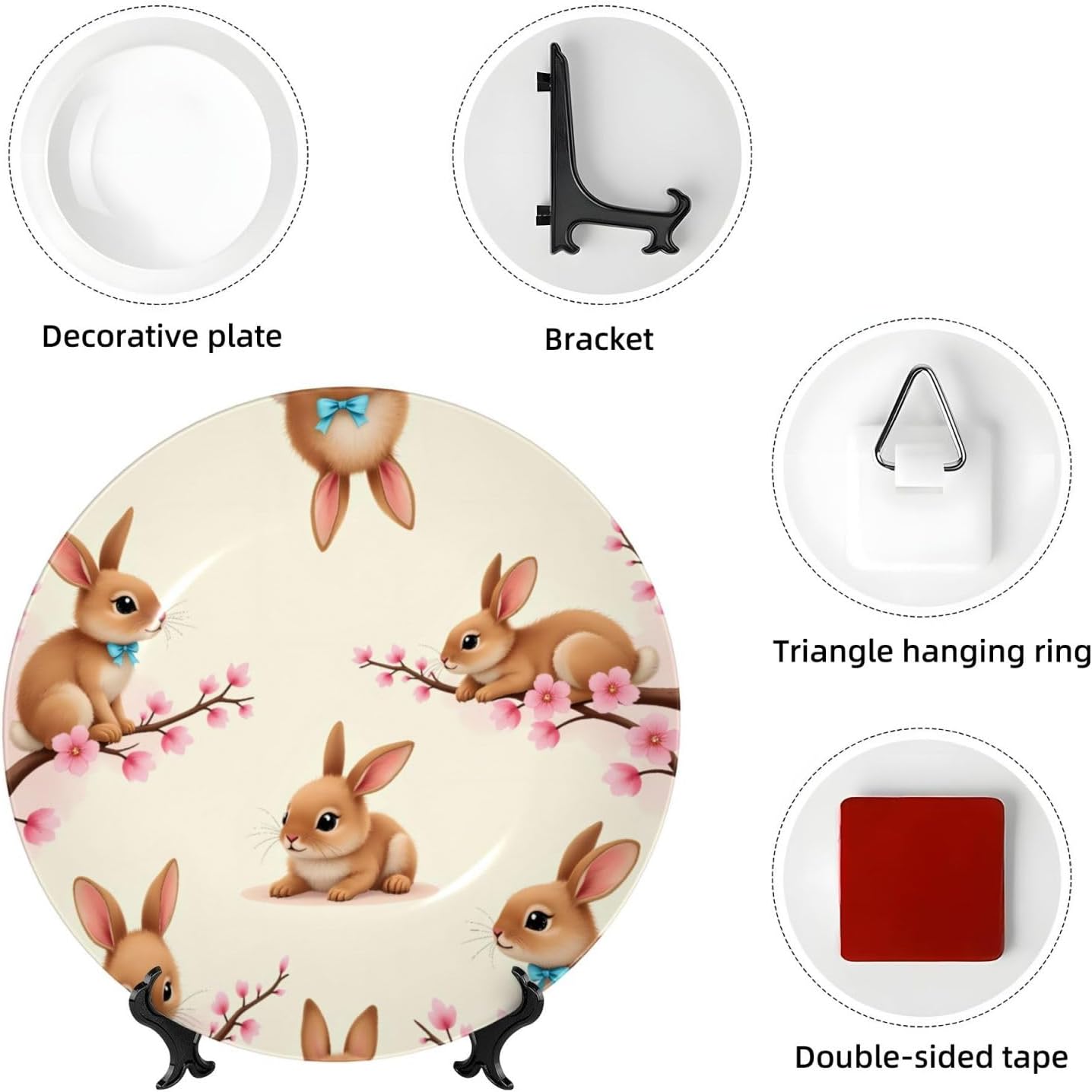 Easter Holiday Style Ceramic Plate Display Decorative Plate With Stand Wall Hanging Plate For Home Decor 10 Inch