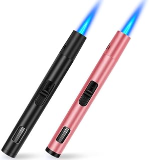 LcFun 2-Pack Refillable Torch Lighters with Visible Fuel Window - Windproof Adjustable Jet Flame for Candles, BBQ, Camping, Fireworks (Butane Not Included)