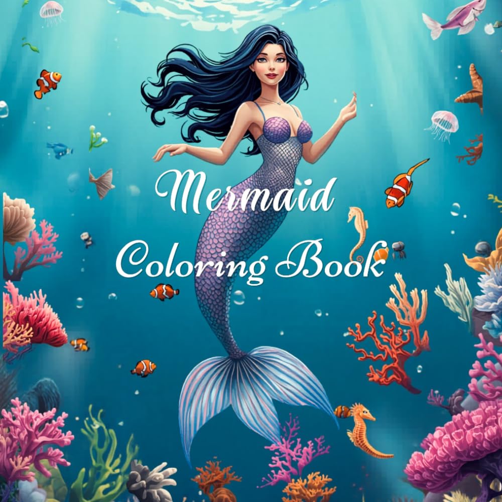Mermaid Coloring Book for Kids Ages 3-8: Cute & Easy Ocean Scenes and Sea Creatures