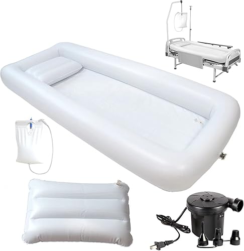 Miniatura 8 de Kit de bañera inflable de PVC médico inflable con bolsa de agua, bomba de aire eléctrica, bañera portátil de doble capa para postrada en cama para