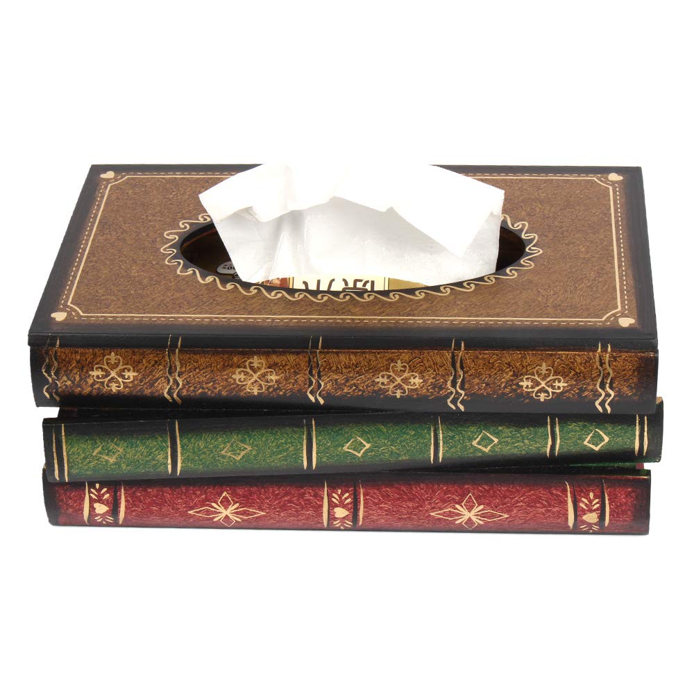 Boîte à Mouchoirs Ronde En Bois Et Cuir Vintage - Motif Papillon/Rose - Déco Maison