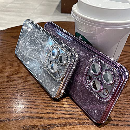 Mowime Glitter Case Compatible With Iphone 14 Pro Max [Non-Yellowing] Camera Lens Screen Protector Silvery Slim Thin Bling Sparkle Cute Shockproof Phone Case For Women,6.7 Inch,Shiny Clear #TOP4