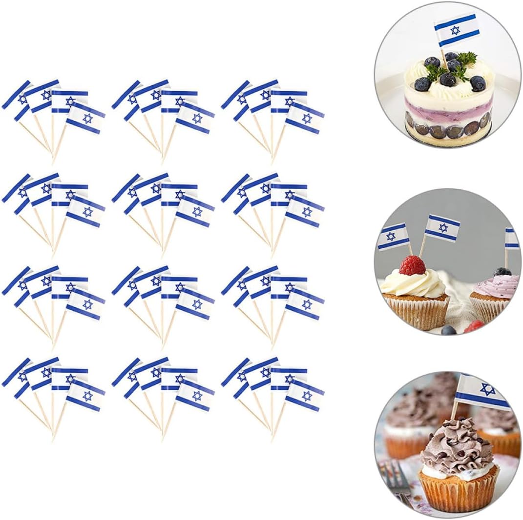 200pcs Israeli Flag Cake Toppers Cupcake Picks Party Dessert Decoration Non-edible Cake Inserts for Celebration and Fruit Snacks