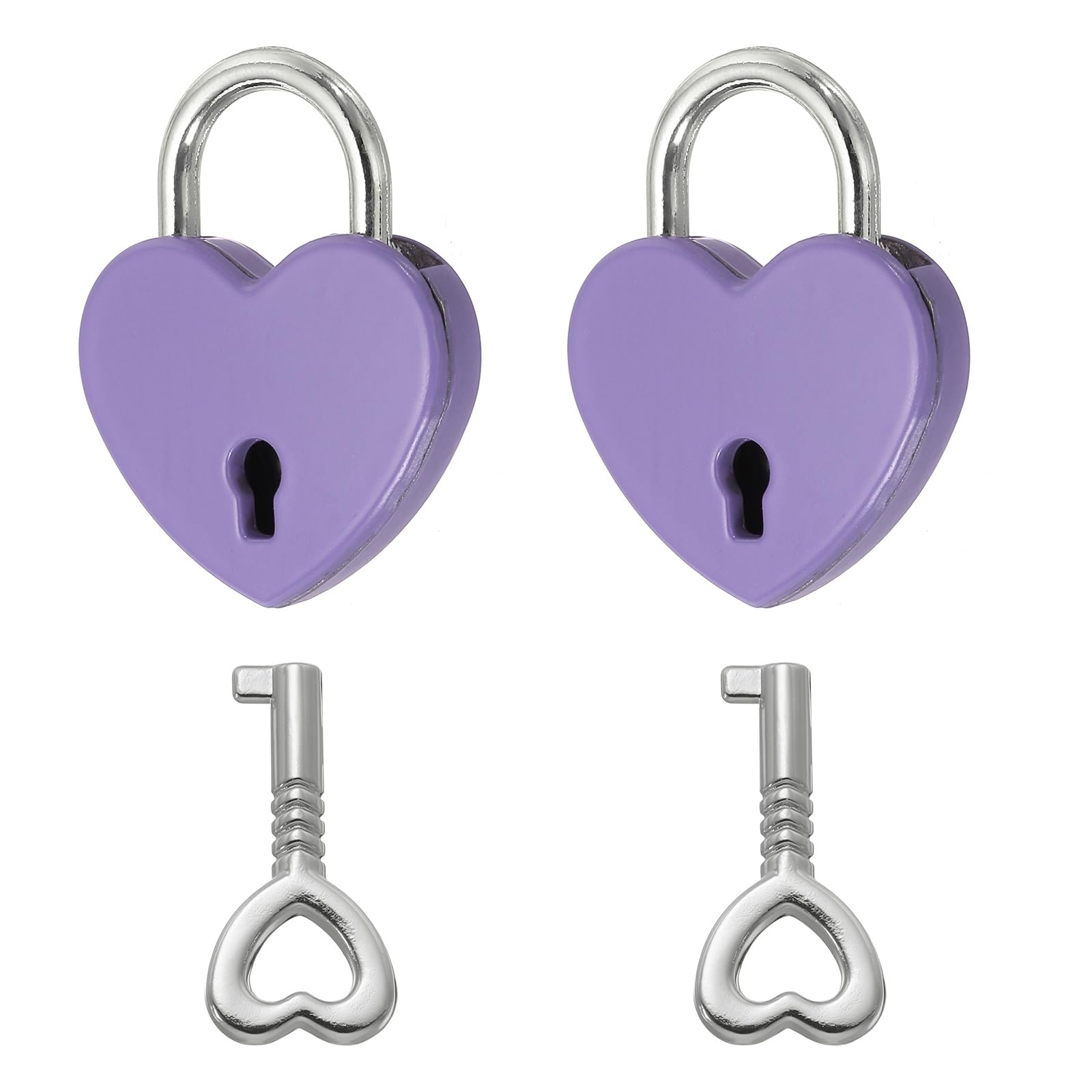 PATIKIL Mini Heart Lock with Key, (25 x 30 mm, Purple) (2 Pcs), Heart Shaped Padlock Metal Love Locks, Suit for - Lover Bridge/Anniversary/Diary Book/Handbag/Jewelry Box