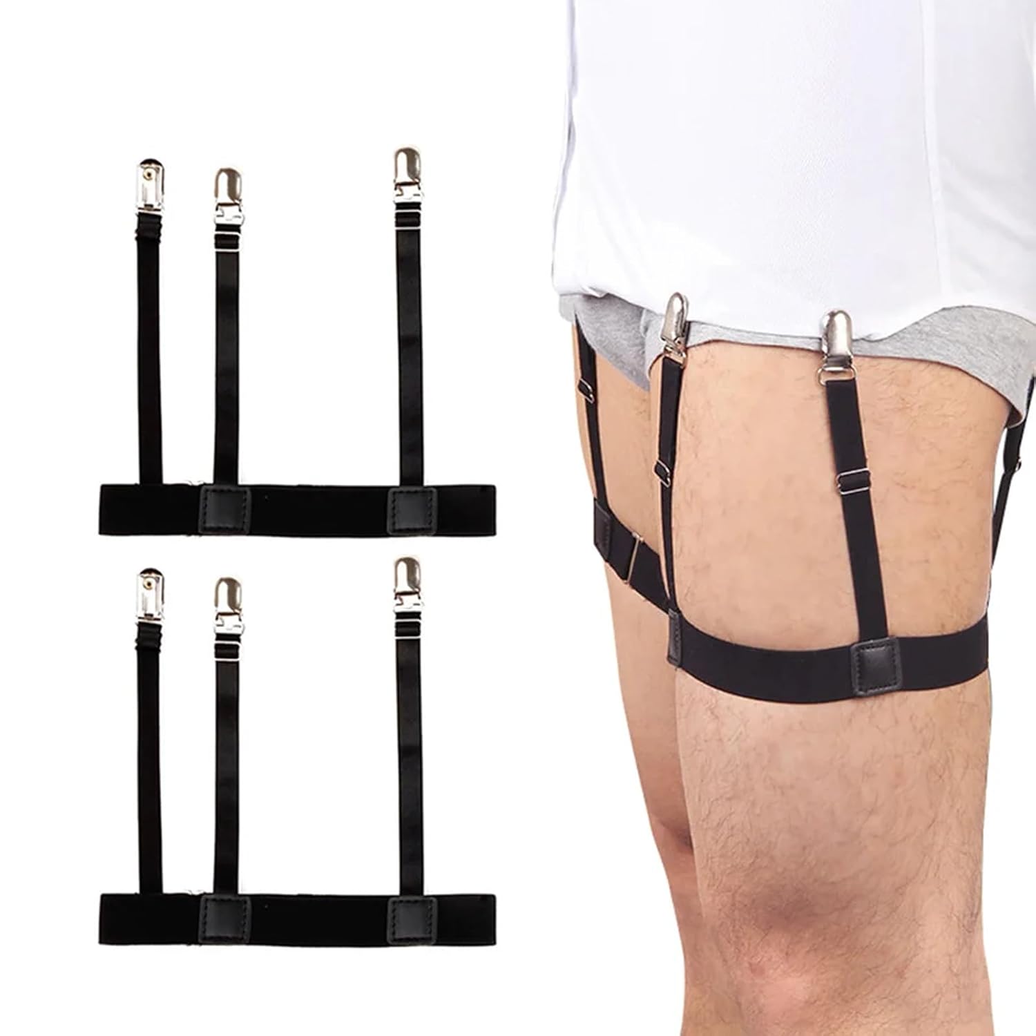 2 piezas Men’s Shirt Stays for Shirt Tucking, Adjustable Elastic Shirt Holder, with Locking Non-Slip Clips,Suitable for slim-fitting, Wrinkle-Resistant Tank tops, Creating a Neat and Crisp Look