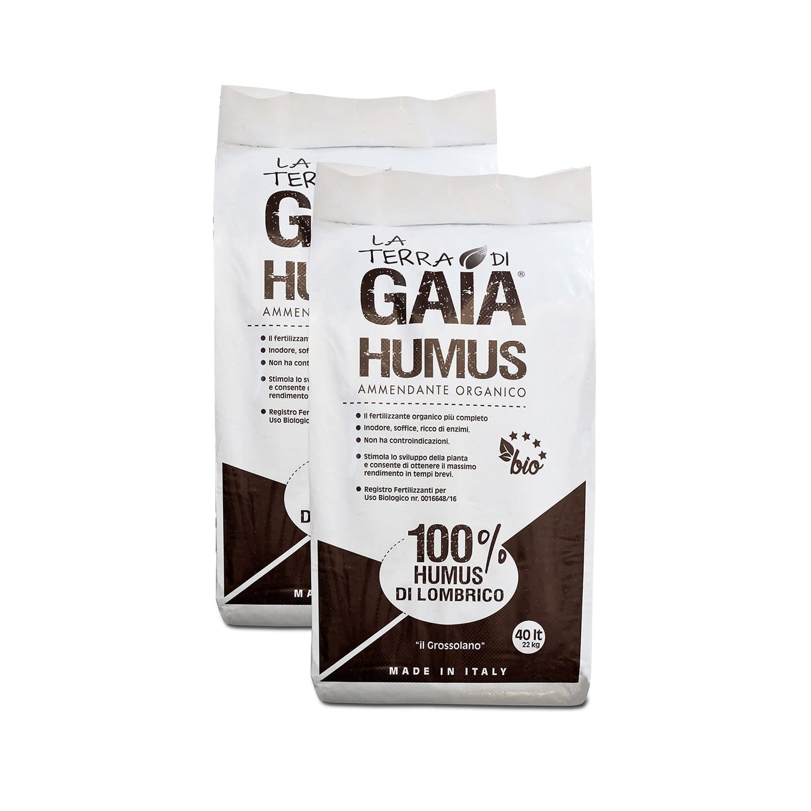 100% Humus di Lombrico “Il Grossolano” Fertilizzante Biologico – 2 sacchi da 40 l