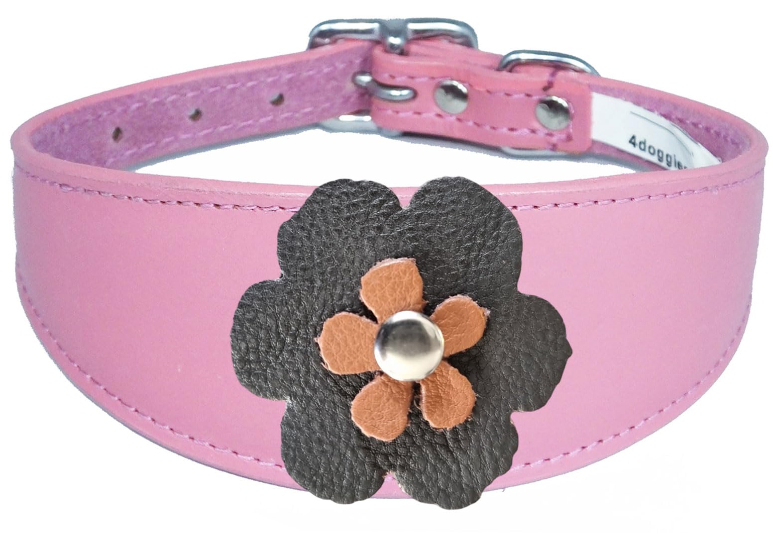 Sighthound Leather Collar with Padded Backing, Flower Design, for Whippet and Greyhound 1-3