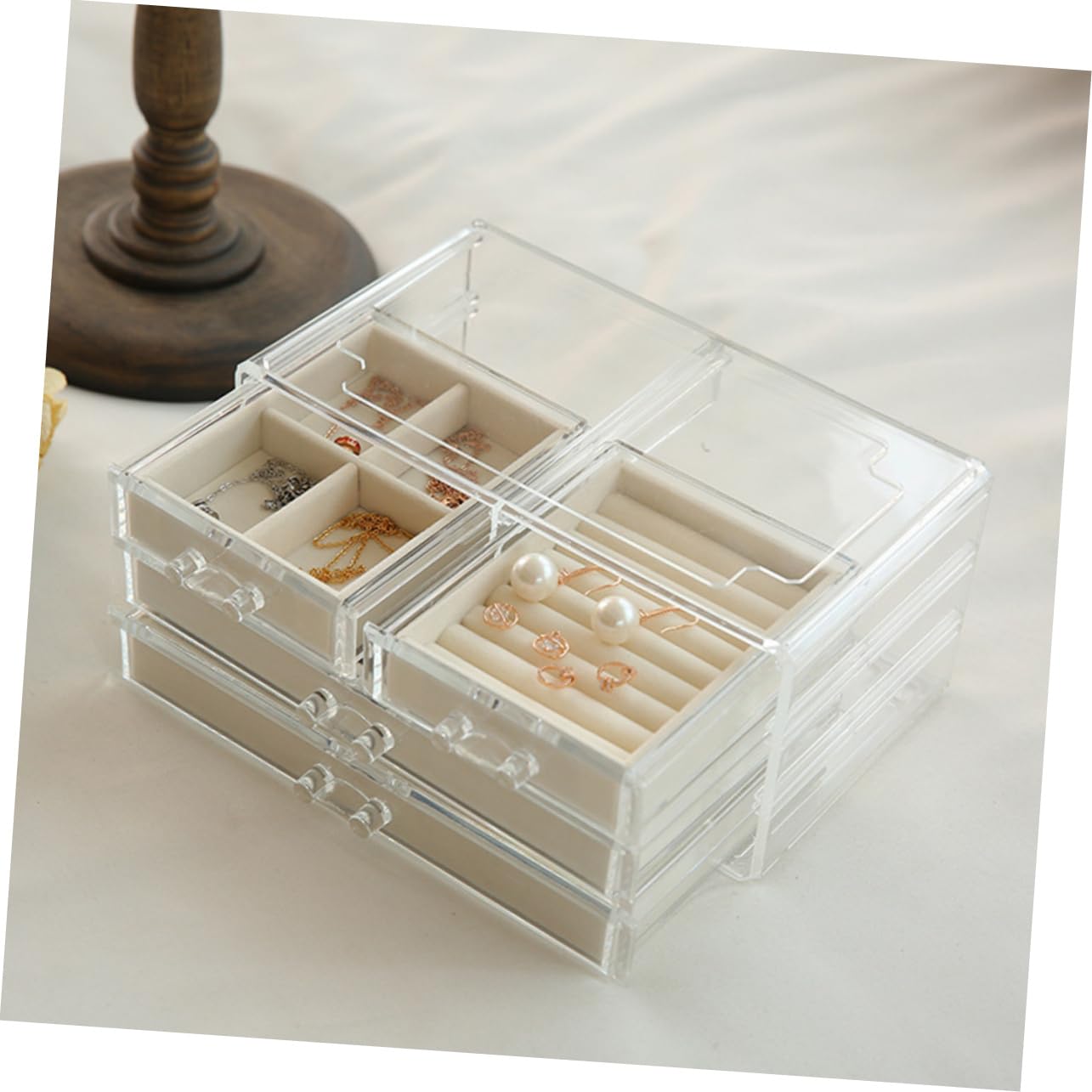 Caja de Cosméticos de Cristal Transparente Caja de Almacenamiento de Joyas Organizador para Pintalabios y Cosméticos para Dormitorio