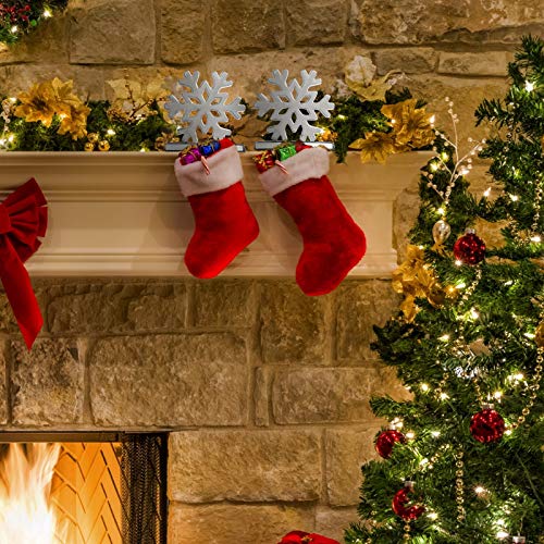 Fowecelt 2Pack Snowflake Christmas Stocking Hanger Silver Metal Mantle Stocking Holders for Mantel Shelf Christmas Holiday Decorations