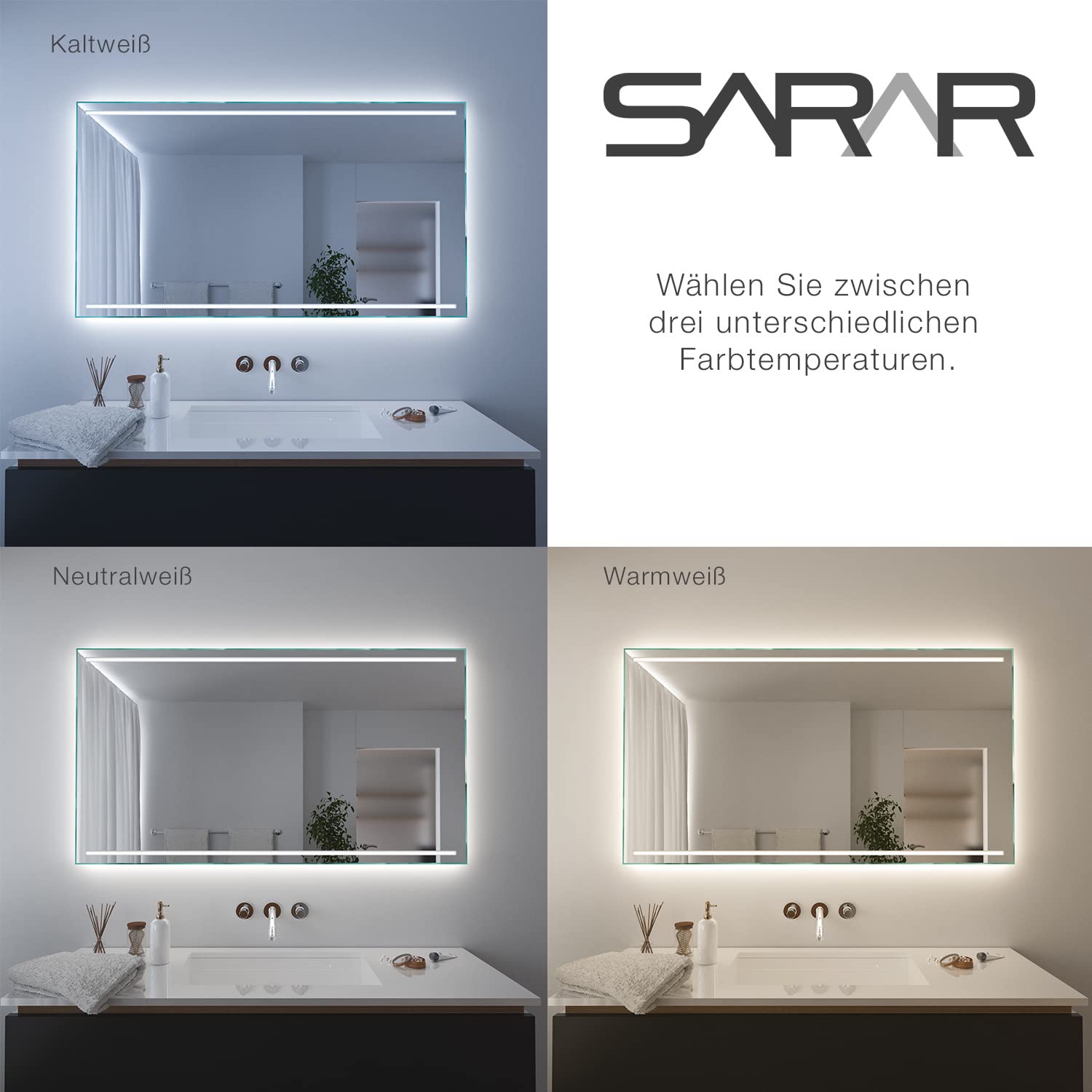 SARAR Badspiegel Spiegel Badezimmerspiegel mit LED-Beleuchtung 140x70 cm Made in Germany Wandspiegel Mirror Spiegel Bad mit Licht nach Maß Casoria
