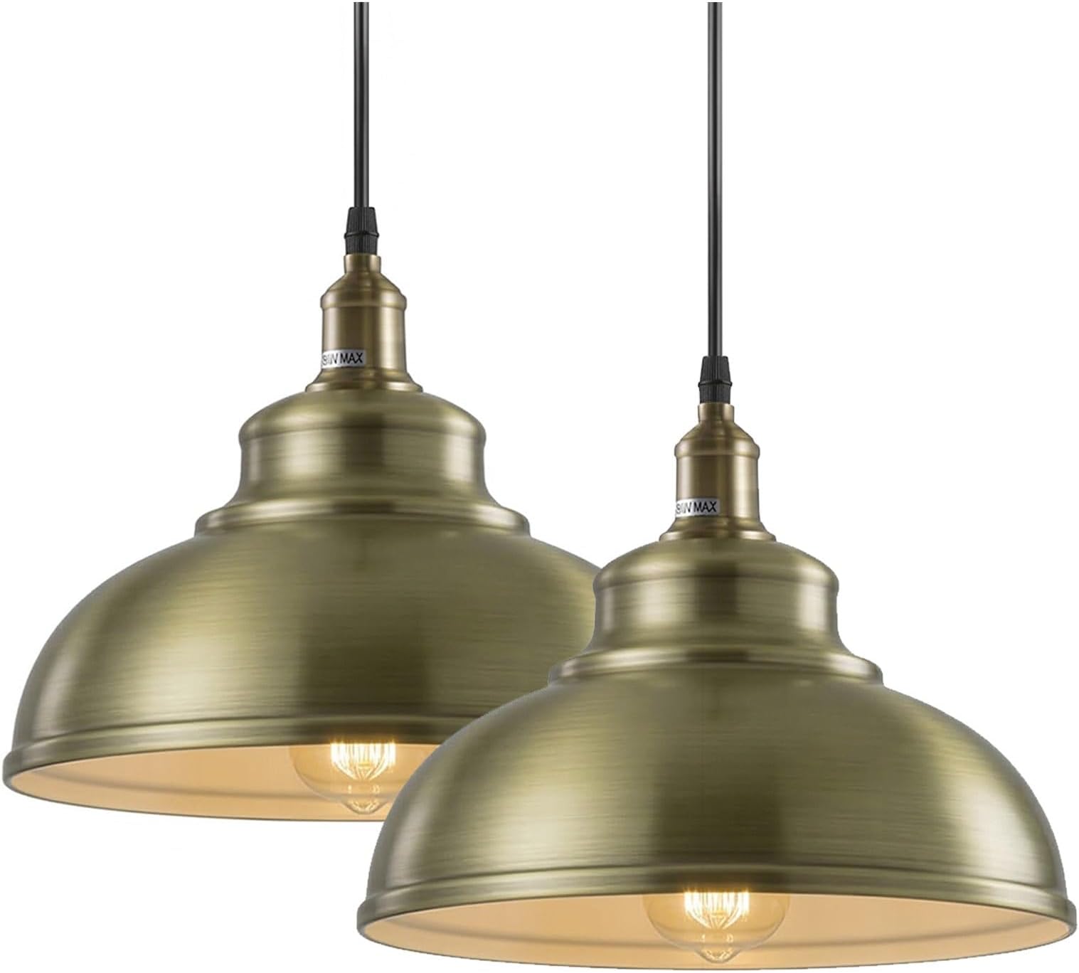 DC VOLTAGE Vintage Green Brass Metal Pendant Light Set of 2, E27 Adjustable Ceiling Pendant Light Fitting for Kitchen Island & Dining Room