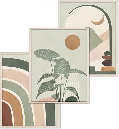 Miniatura 1 de Juego de 3 arte de pared bohemio verde salvia, decoración de pared moderna de mediados de siglo, 11 x 14 pulgadas, sin marco, impresiones