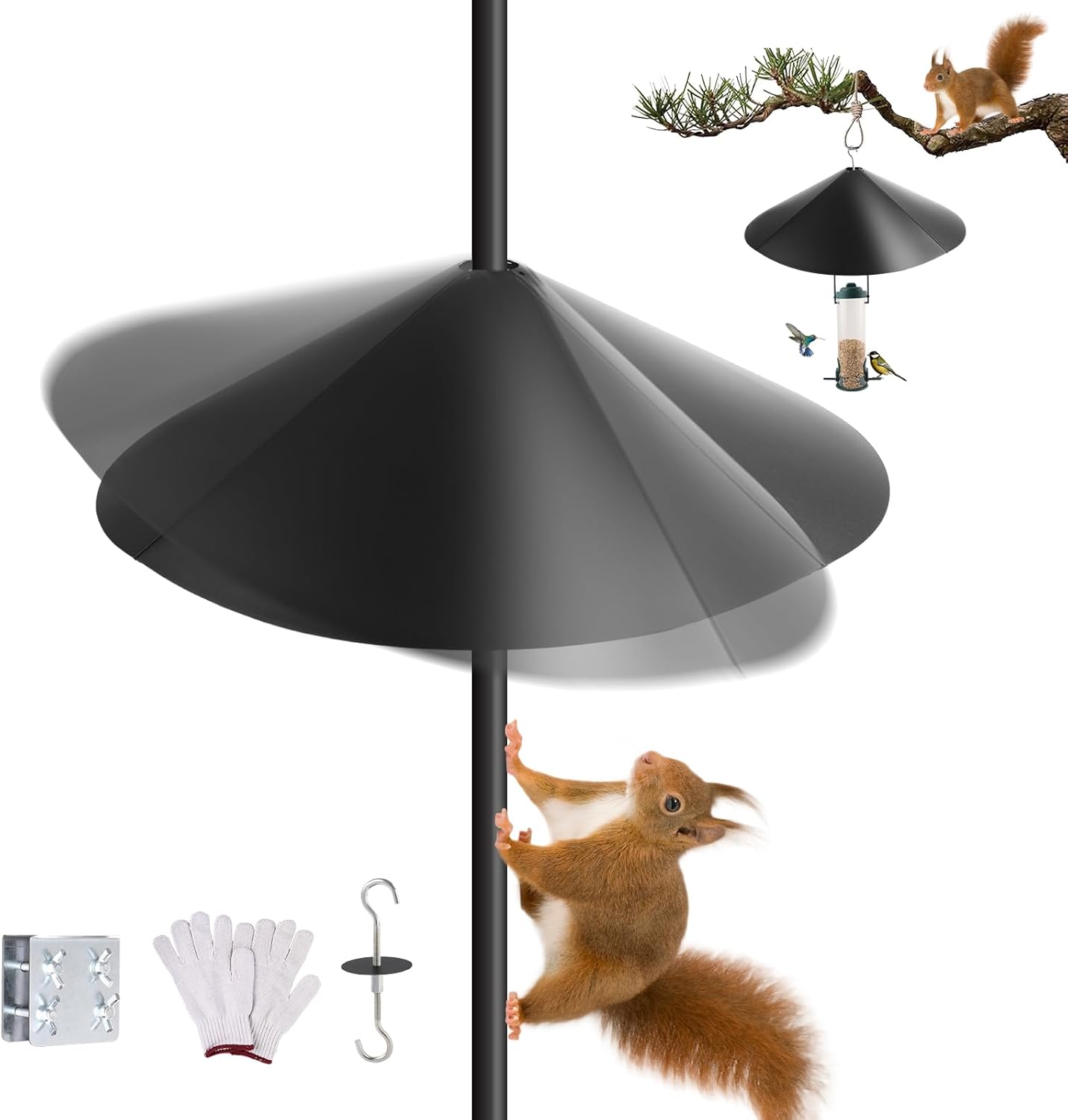 24 Inch Metal Squirrel Baffle,Squirrel Guard for Bird Feeder Without Screws Assemble,Hanging Baffle Outdoor Protect Bird Feeders and Pole Mount from Raccoon Squirrels Rodents