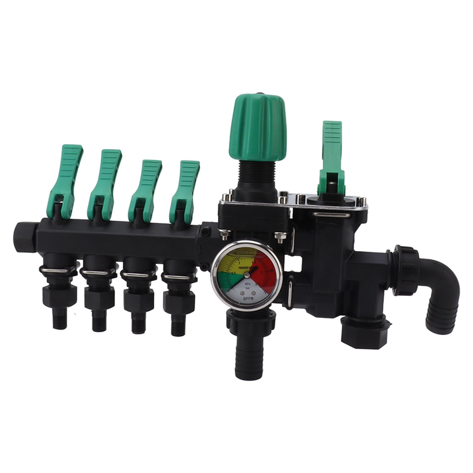 Colectores de Manguera Divisor de Espiga de 4 vías Válvula de distribución de Agua Duradera Resistente a la oxidación con interruptores Independientes y manómetro para Granja,