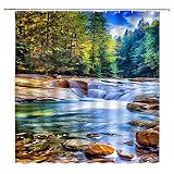 CCNSTMS Waterfall Shower Curtain Green Forest Nature Landscape Mountain Scenic Pine Trees Jungle Nat