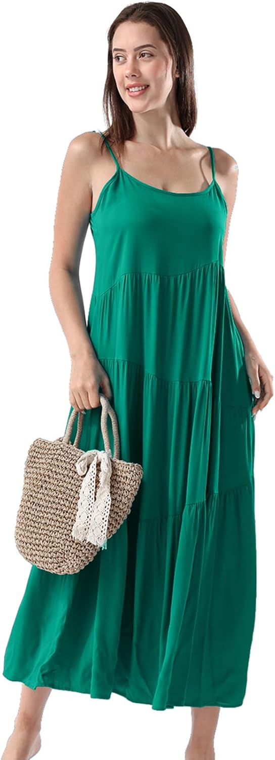 Women Summer Spaghetti Strap Sleeveless Casual Flowy Beach Vacation 2025 Maxi Dress - Image 4