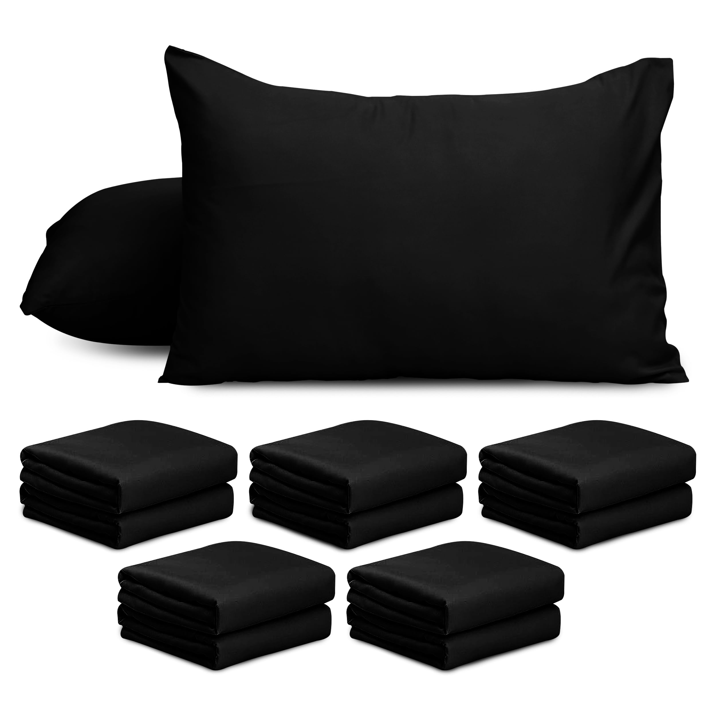 AMEHA 10 Pack Pillowcases (Pillows Not Included) – Super Soft Brushed Microfiber Standard Size Black Pillow Cases | Hotel Quality Pillow Covers, (50 X 75 cm)