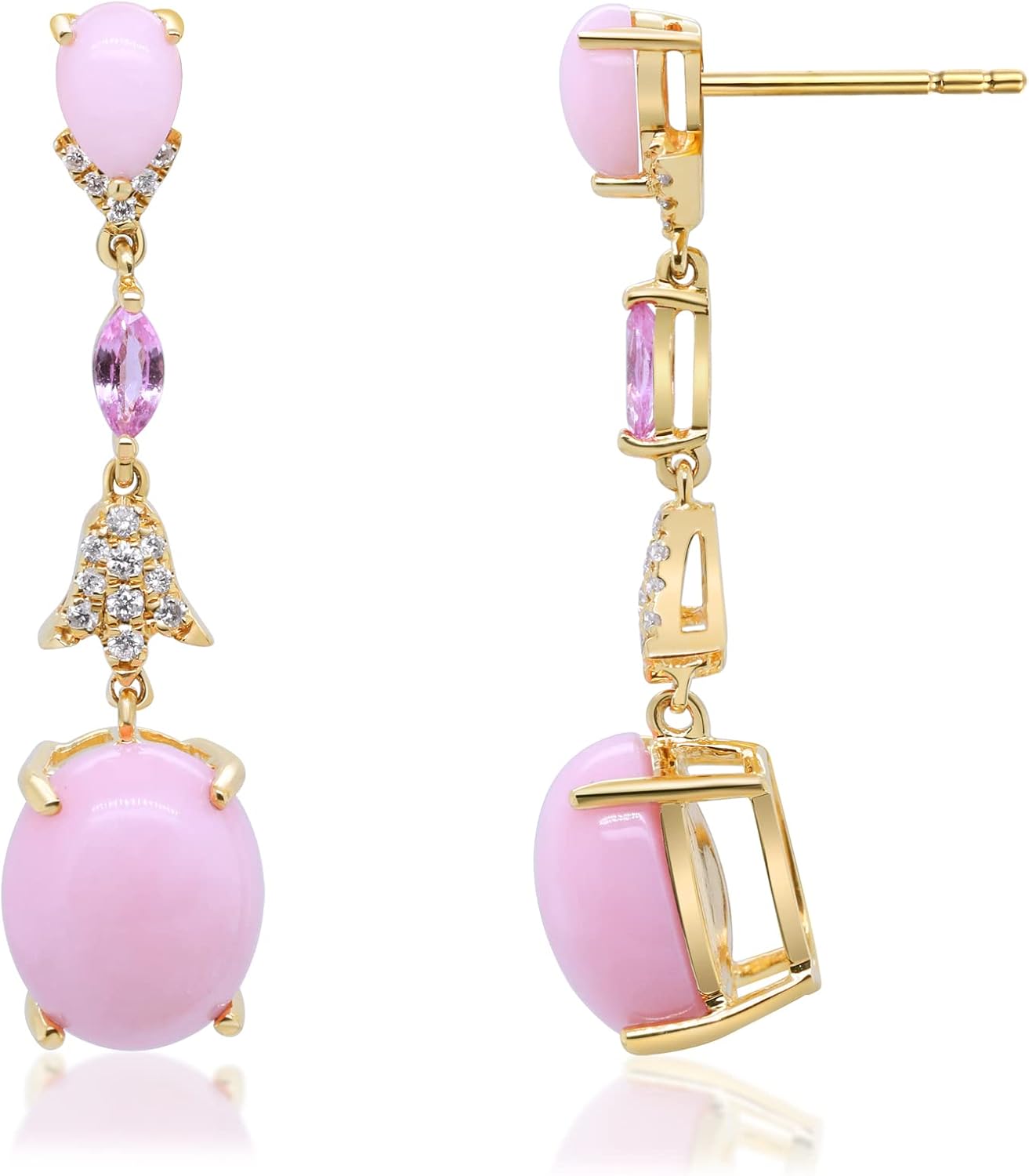 Gin & Grace 14K Yellow Gold Natural Pink Opal Earrings with Diamonds for women | Ethically, authentically & organically sourced (Oval-cut) shaped Sapphire hand-crafted jewelry for her | Opal Earrings for women