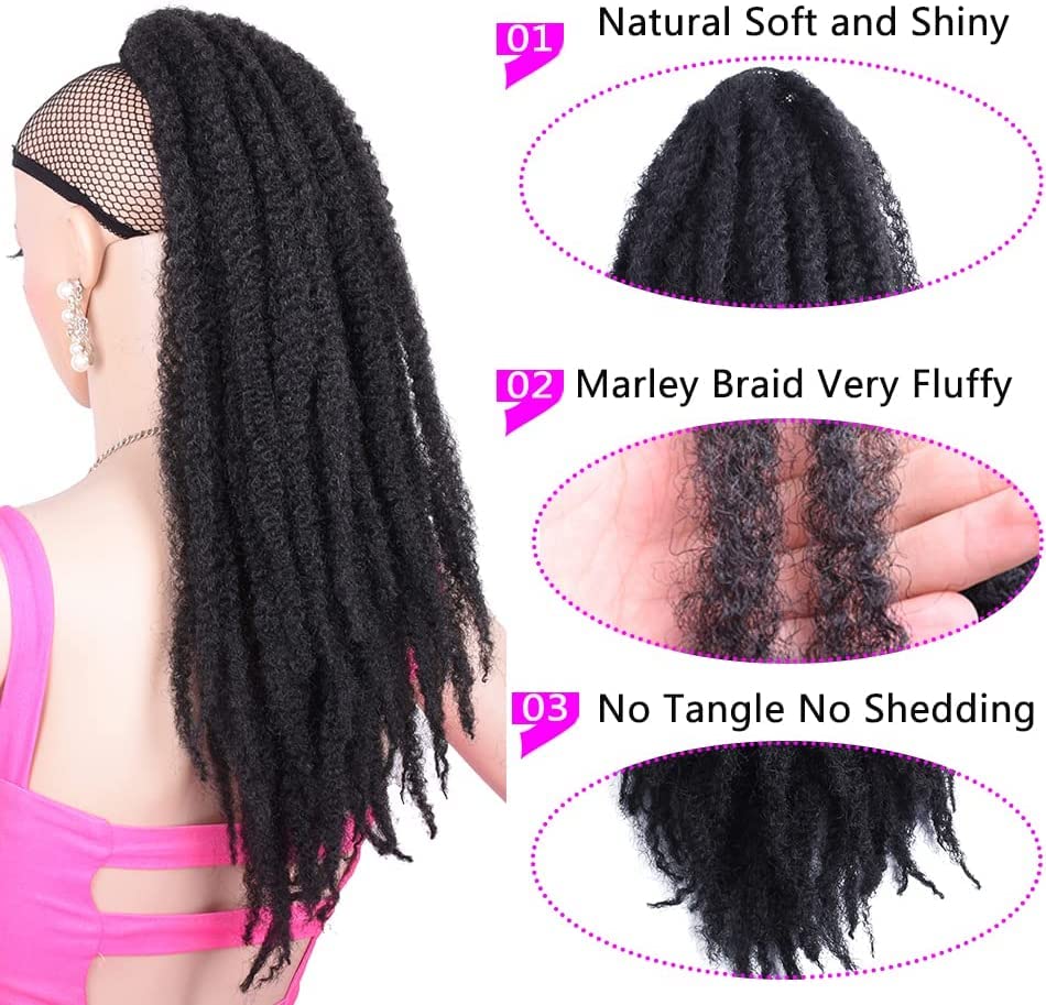 Marley Braids Locs Ponytail Drawstring Ponytail Extension Hairpieces Clip in Braided Loc Ponytail Afro Kinky Curly Clip in Braided Pony Tail Hair Extensions for Black Women (18 inch/45cm - Image 2