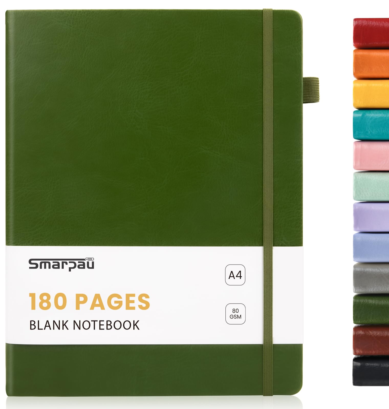 Smarpau A4 Plain Notebook, Hardcover PU Leather Journal for Women Men, 180 Pages Thick Paper No Bleed for Writing, Notepad for Travel Sketch Study- Deep Green โ image 1