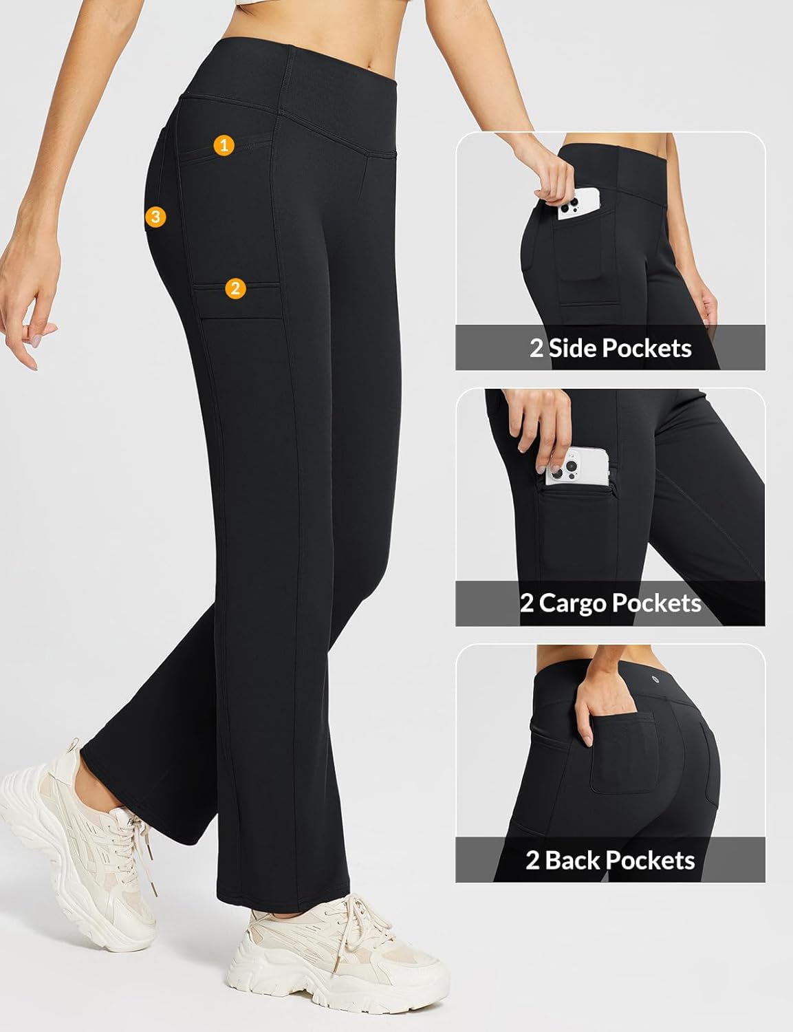 baleaf Women's Fleece Lined Pants Yoga Pants Warm Thermal Winter High Waisted Straight Leg Leggings with 6 Pockets - Image 4