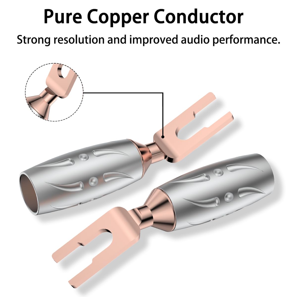 Viborg VS701 Hi-End Speaker Fork Spade Connectors 4X Pure Copper Speaker Y Spades Dual Screws Lock Speaker Y Plug Connectors 45 Degree Speaker Audio Terminals with Allen Wrench for Speaker Cord