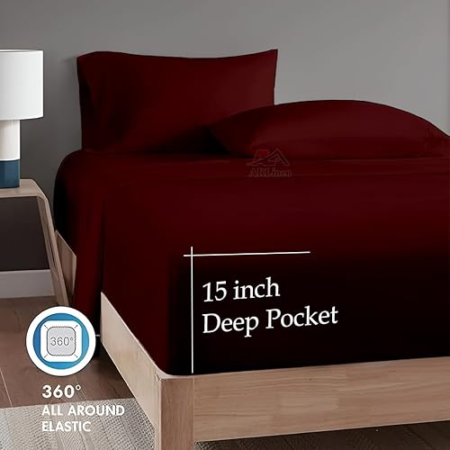 Miniatura 9 de Juego de sábanas de tamaño individual, juego de 6 piezas, sábanas 100% algodón, 600 hilos satinados, sábanas refrescantes de bolsillo profundo,