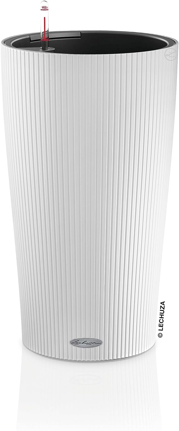 Lechuza CILINDRO Color 23 Self Watering Planter Garden Plastic Indoor and Outdoor Flower Plant Pot with Drainage Hole D23 H41 cm White