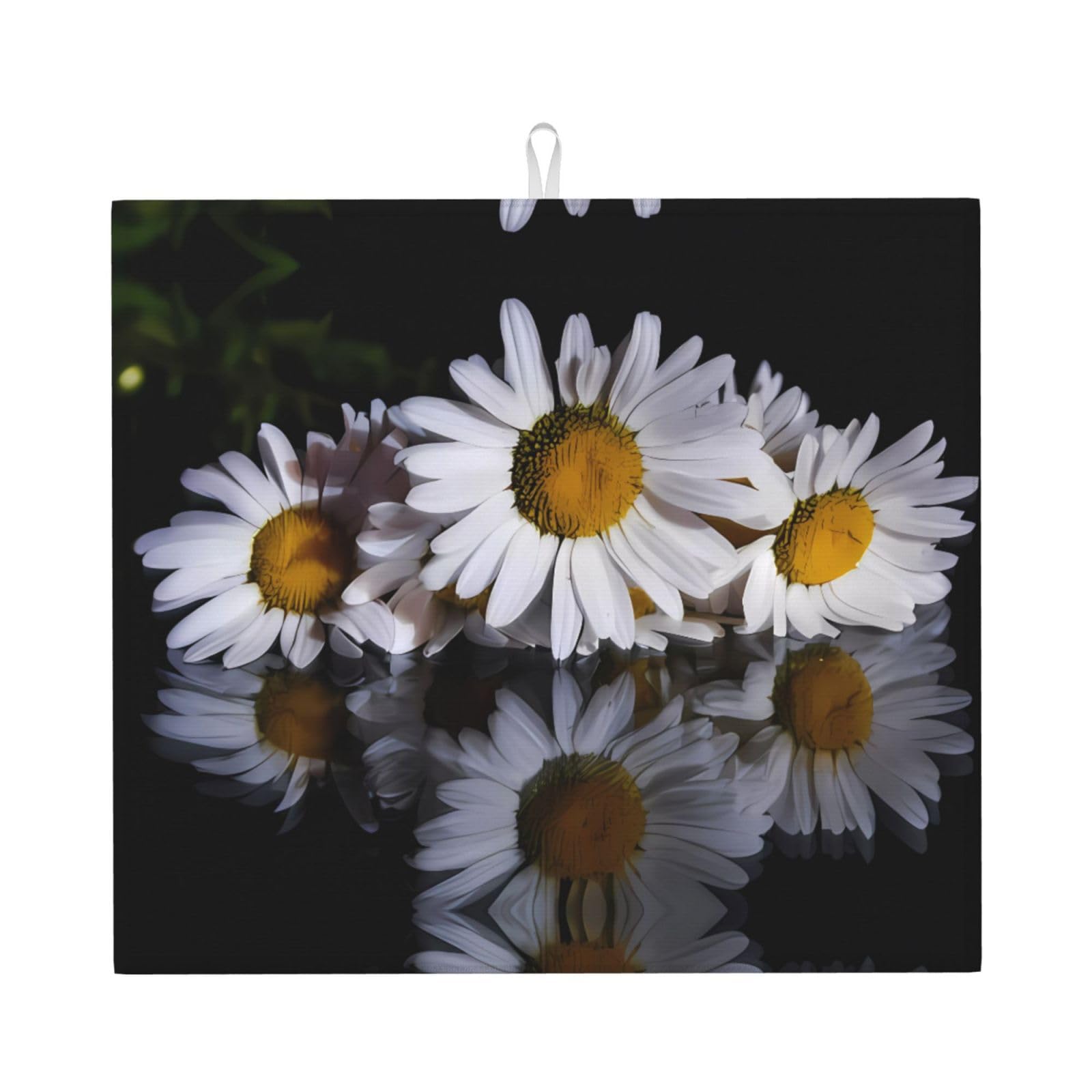WHJSHOP Daisy Prints Kitchen Drying Mat – Absorbent Dish Throw for Countertops, Quick-Dry Non-Slip Layer with Colorful Prints, Ideal Housewarming Gift