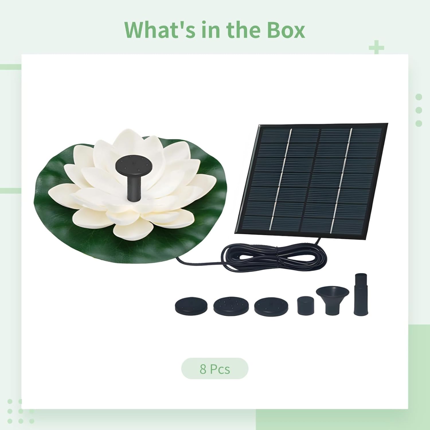 Solar Floating Fountain with Lotus Design, Powered by Monocrystalline Silicon, Adjustable Nozzle Set for and Birdbaths