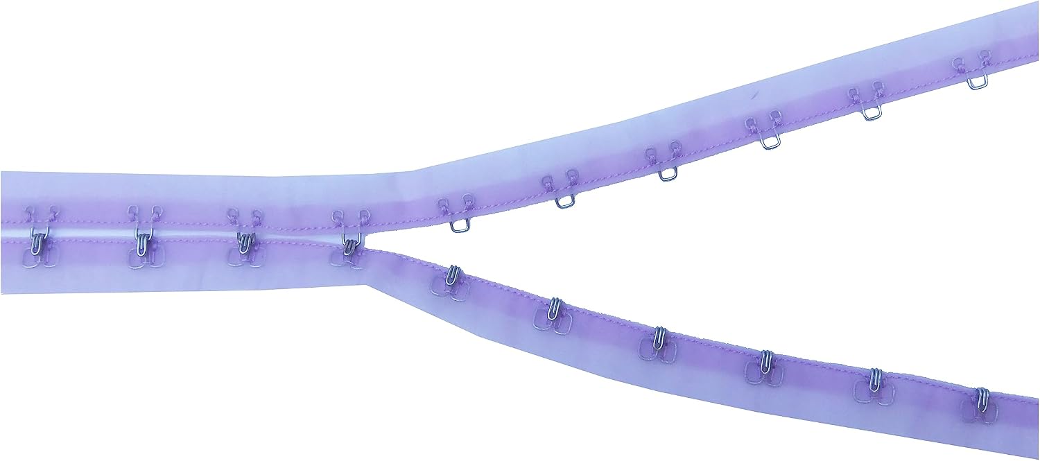 2 Yards Pair of Hook and Eye Tape Sheer Organza Mesh Fabric 0.75" (3/4") SPACING Silver Metal Edging Cordage Trim Corset Lingerie Sewing-Light LAVENDER-2yrds