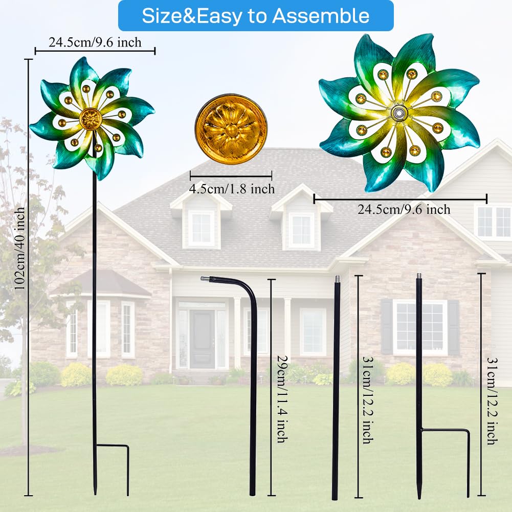 DREAMYSOUL Molinillos de Metal para jardín, 24,4 cm de diámetro x 101,6 cm de Alto, molinillos de Viento cinéticos para Exteriores para decoración de césped de Patio y jardín (Cian)